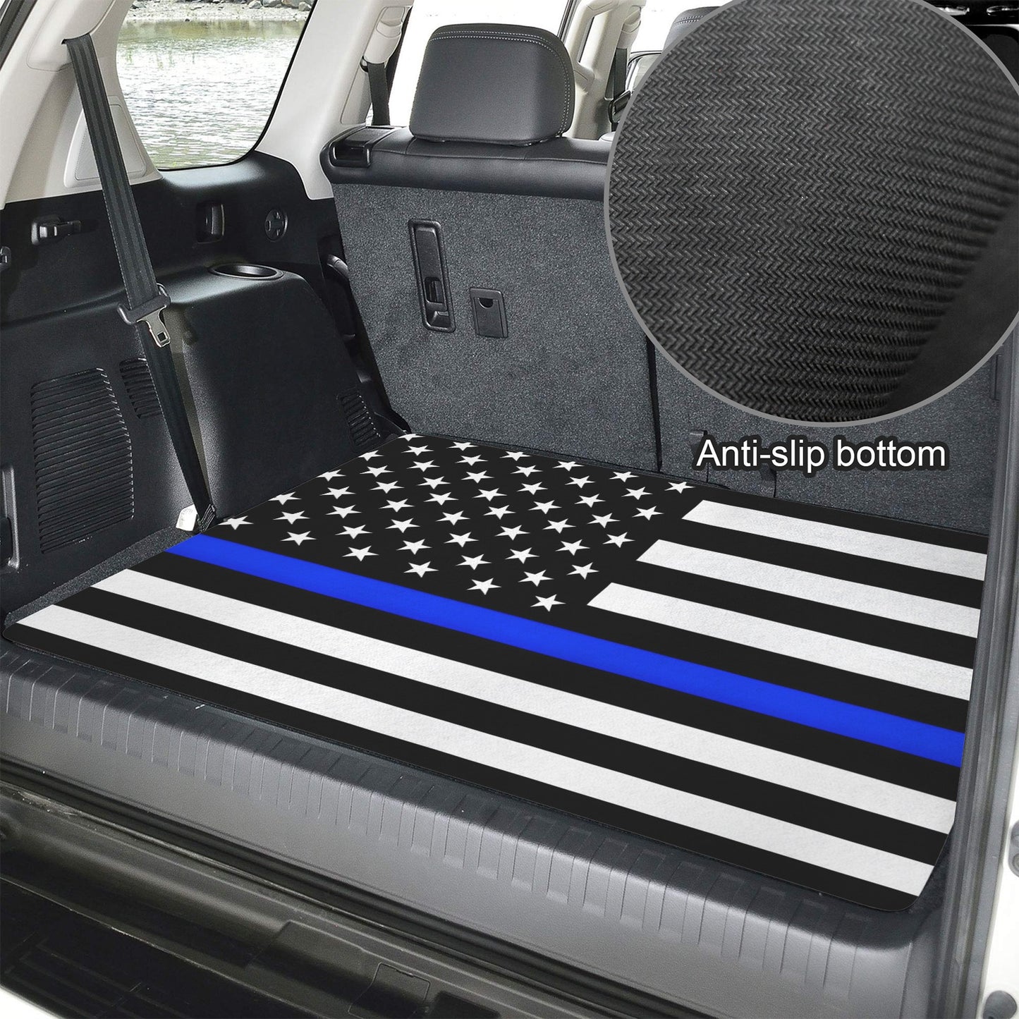 Thin Blue Line Flag Inspired Car Trunk Mat 100 × 75 cm / 39.4 × 30 in Printed in the USA