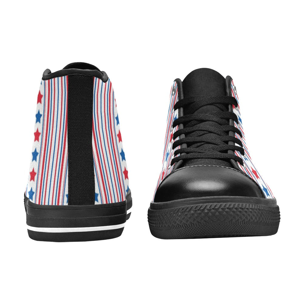USA/American Flag Inspired Stars & Stripes Pattern Kid's High Top Canvas Shoes