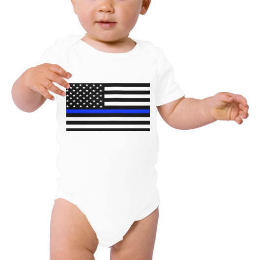 Thin Blue Line Flag Baby Short Sleeve Unisex Bodysuits（Made in USA）