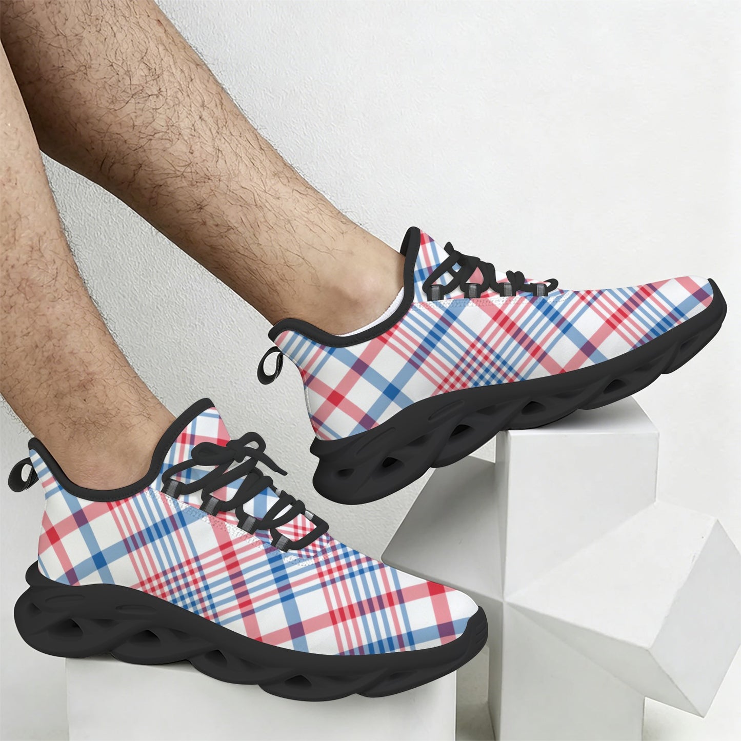 USA/American Flag Inspired Plaid Pattern Men's Twisted Sole Sneakers