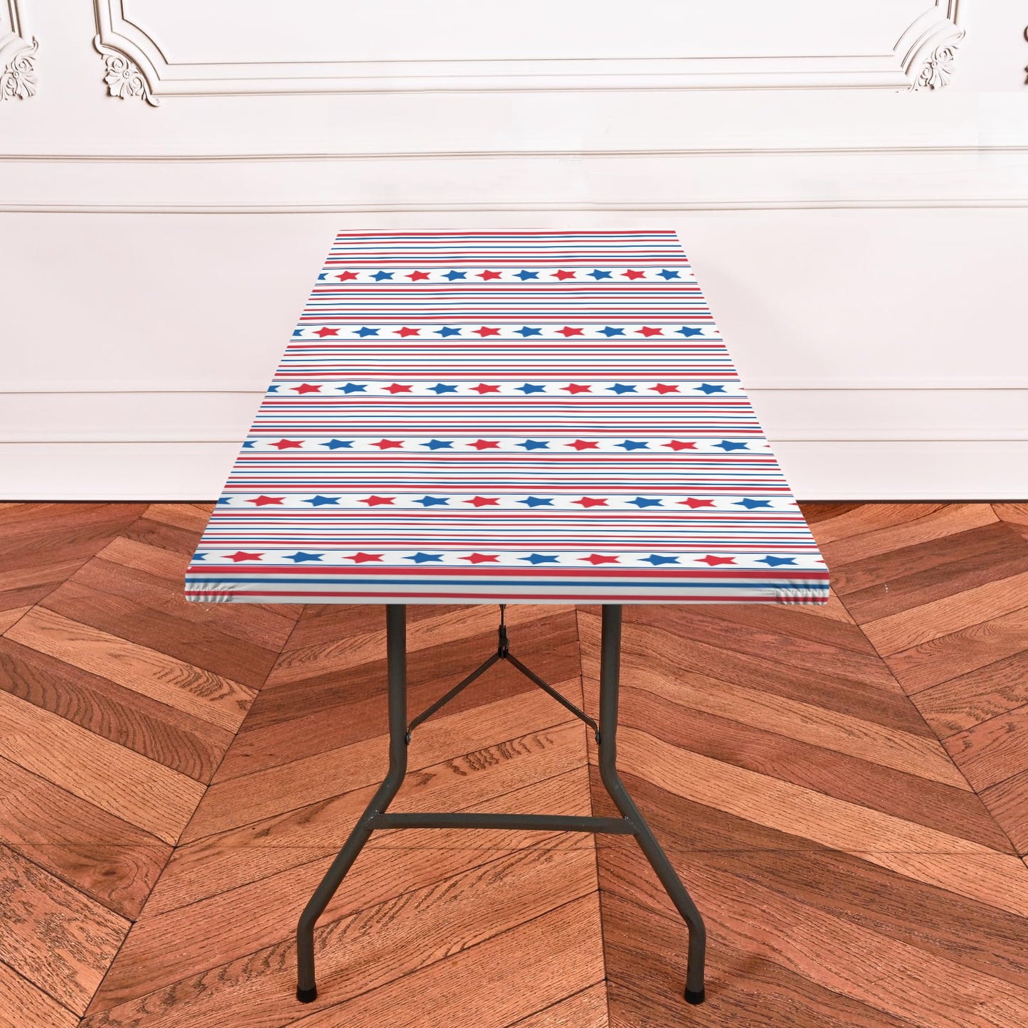 USA/American Flag Inspired Stars & Stripes Pattern Custom Elastic Fitted Tablecloth 72x30 inch (Made in the USA)