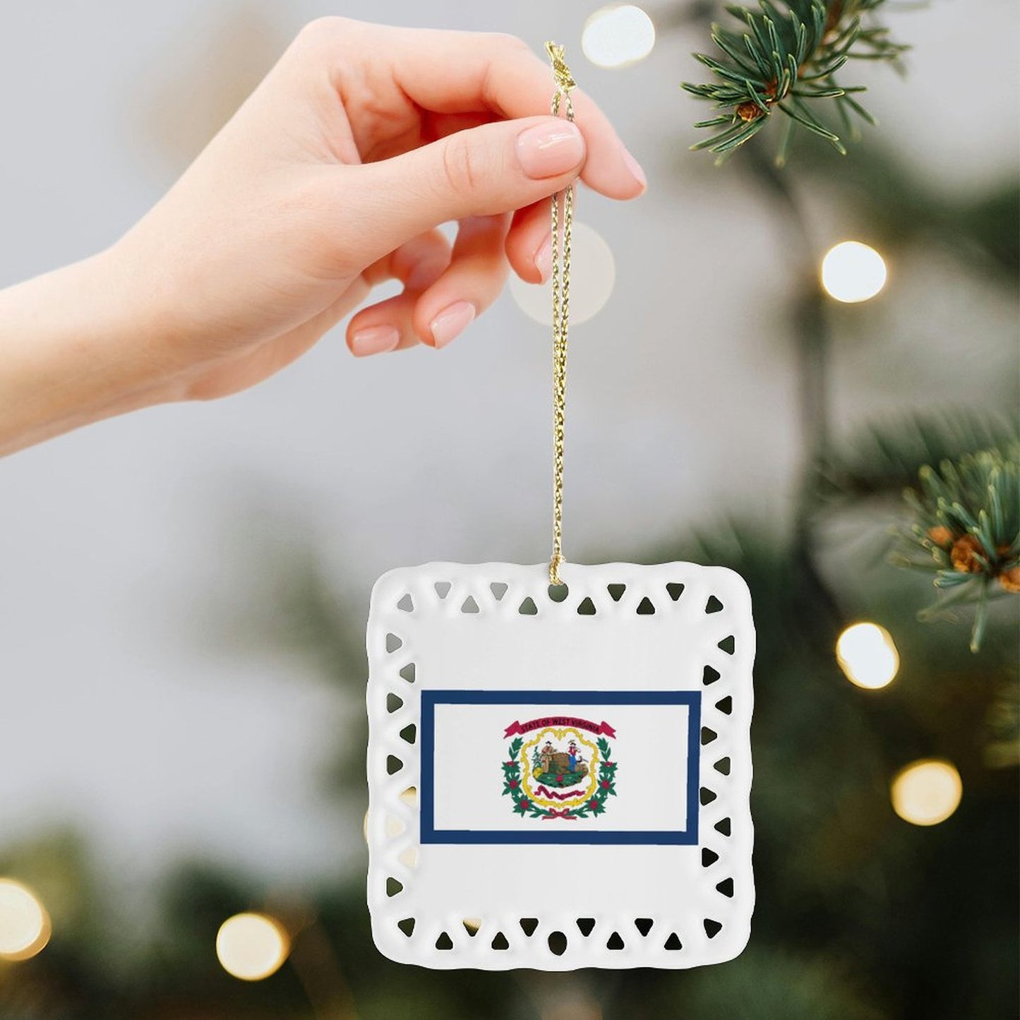 West Virginia Flag Inspired Square Ceramic Ornament Made in the USA