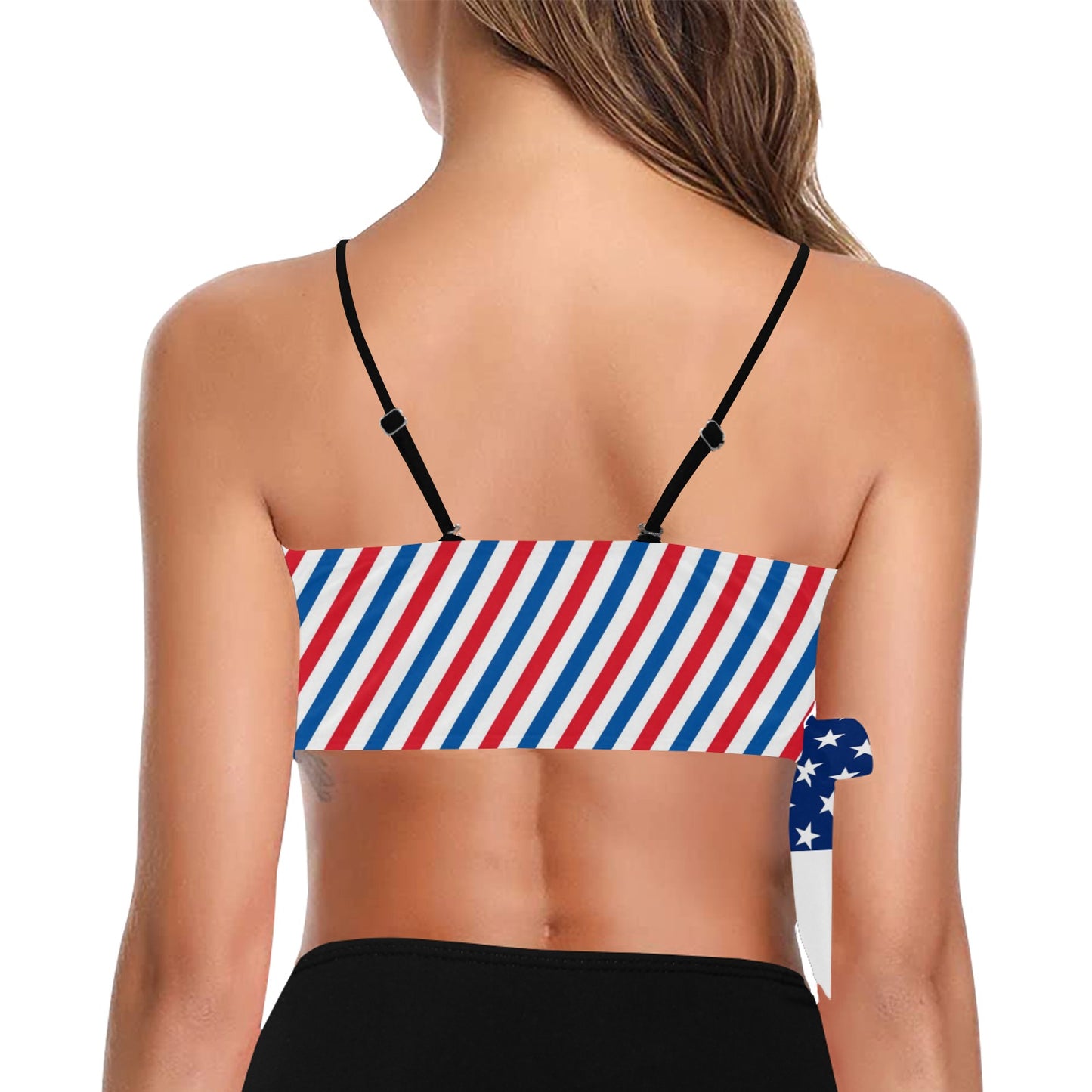 USA/American Flag Inspired Striped Pattern Knot Side Bikini Top