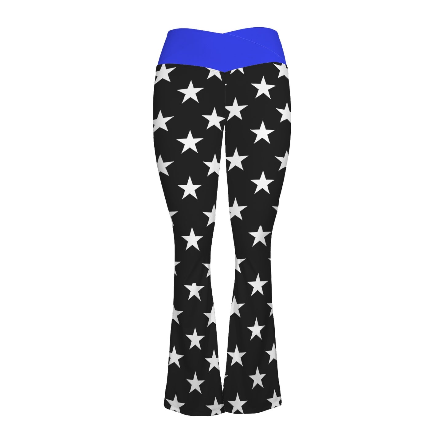 Thin Blue Line Flag Inspired Women's V-Crossover High Waisted Flare Leggings