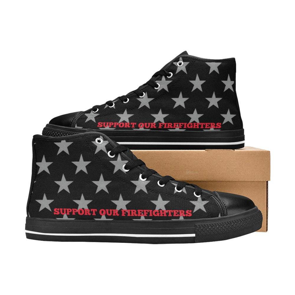 Thin Red Line Flag Inspired "SUPPORT OUR FIREFIGHTERS" Kid's High Top Canvas Shoes