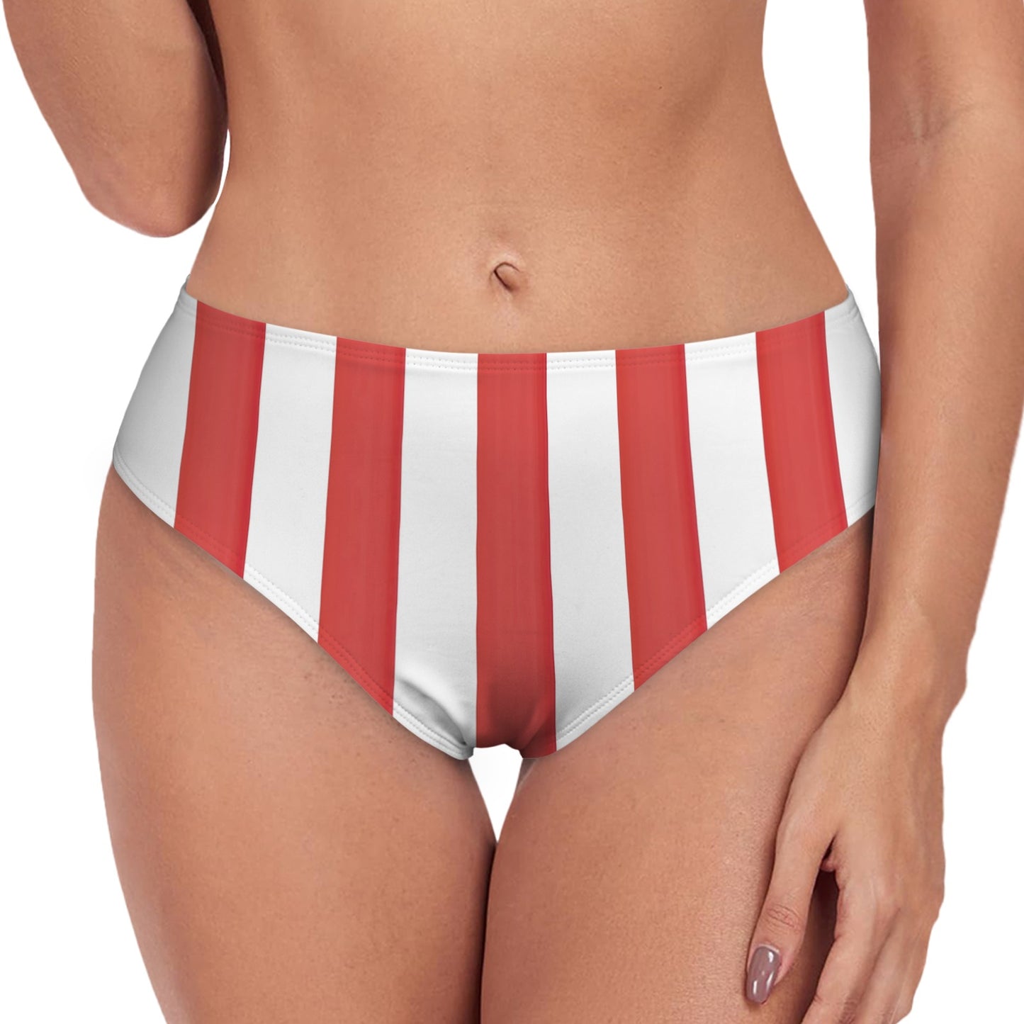 USA/American Flag Inspired Stripes Style-2 High-Waisted Bikini Bottom