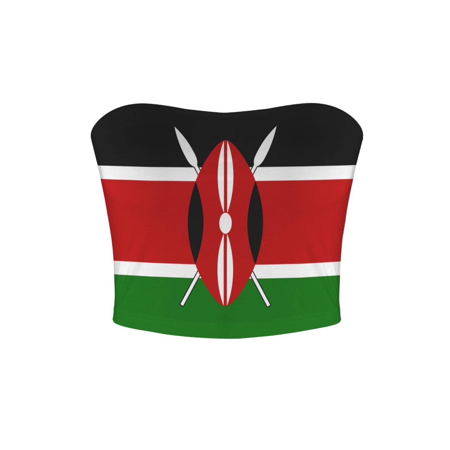 [Brand] tube top featuring the Kenyan flag design motif.