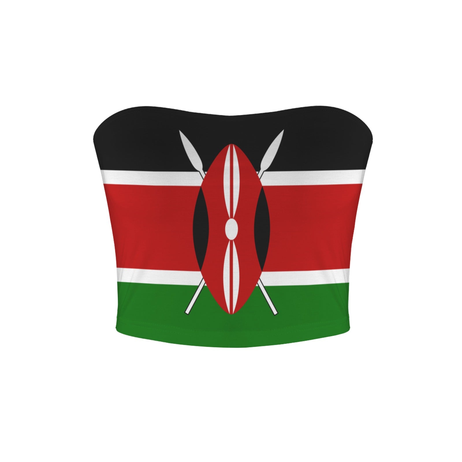 [Brand] tube top featuring the Kenyan flag design motif.