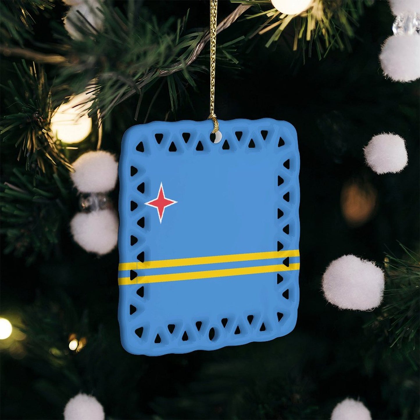 Aruba Flag Inspired Square Ceramic Ornament Made in the USA
