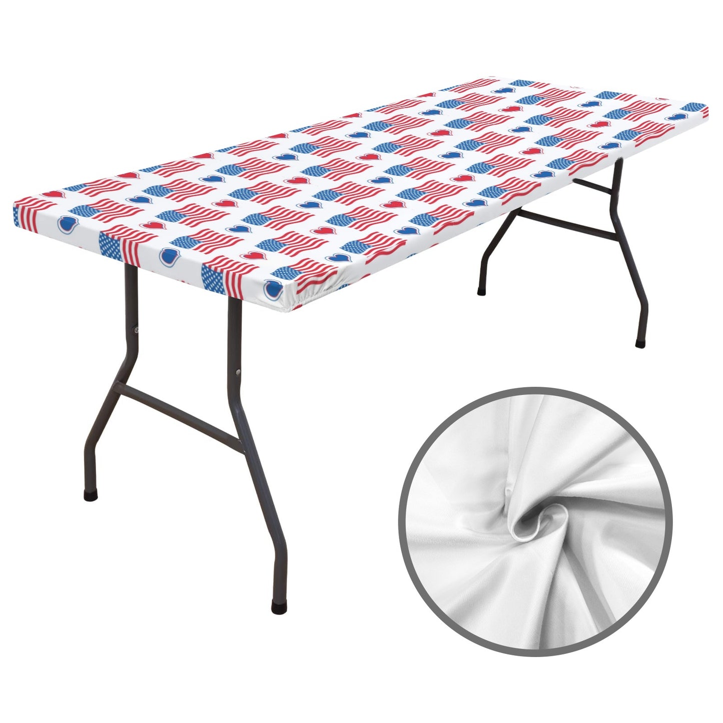 USA/American Flag Inspired Flags and Hearts Pattern Custom Elastic Fitted Tablecloth 72x30 inch (Made in the USA)