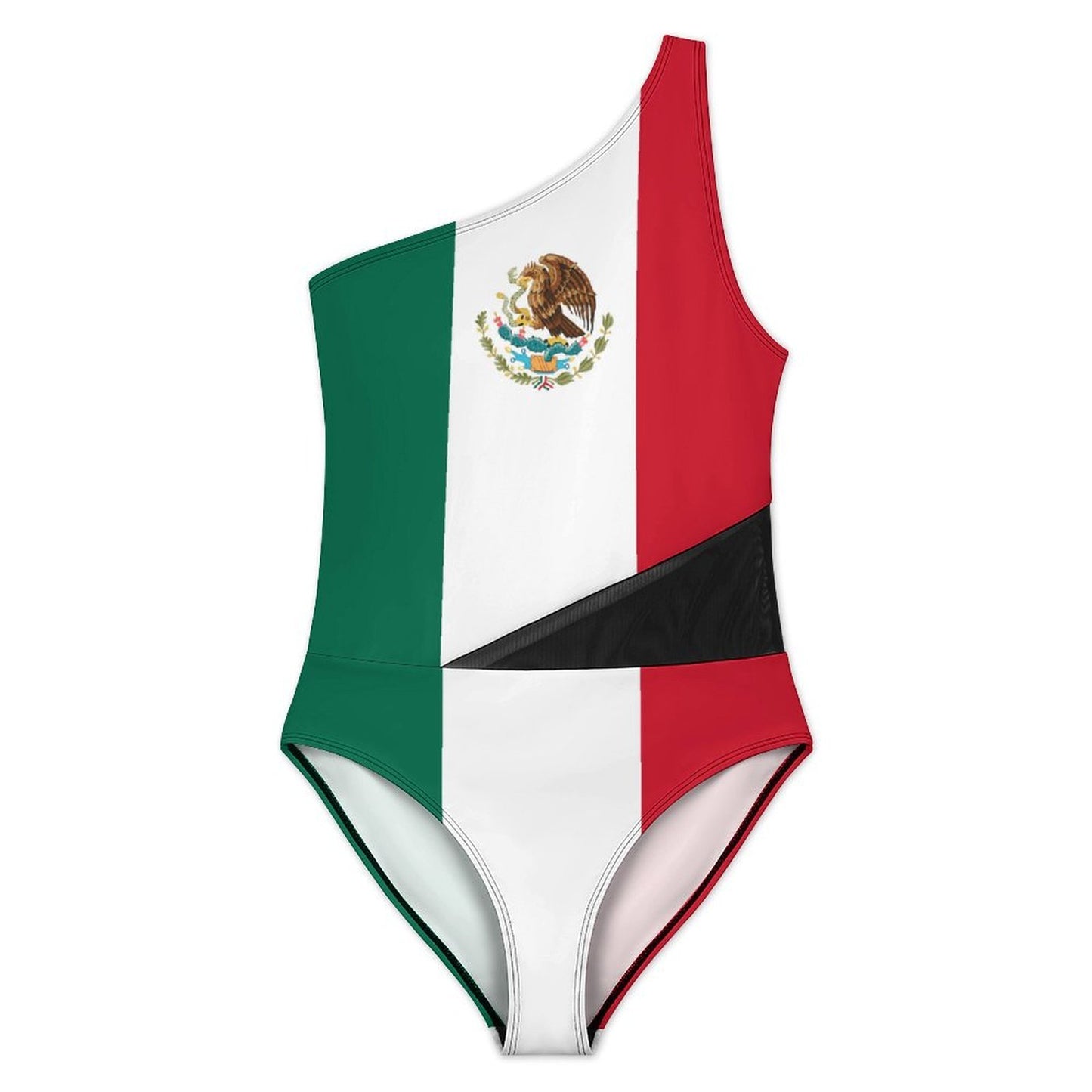 Mexico Flag Inspired Women’s One-Shoulder Mesh Swimsuit