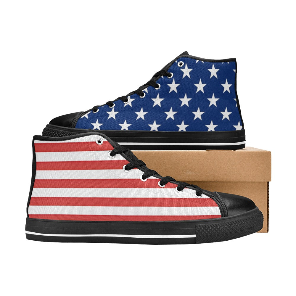 USA/American Flag Inspired Kid's High Top Canvas Shoes