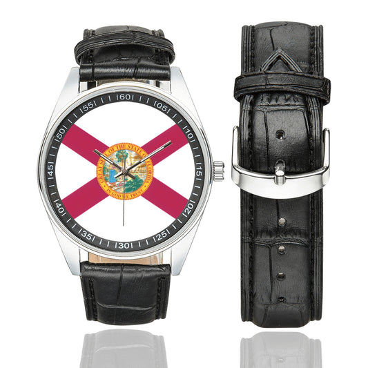 Florida Flag Men's Casual  Leather Strap Watch