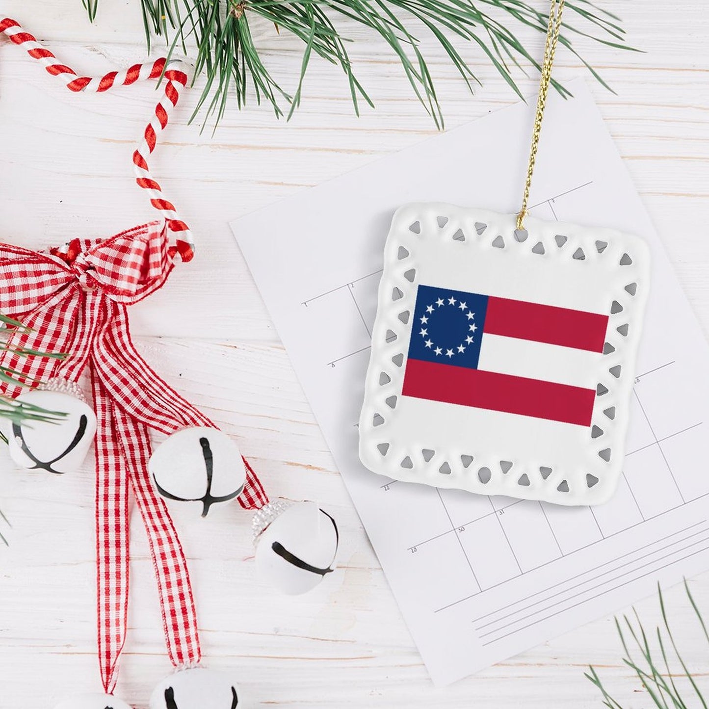 Confederate States Flag Inspired Square Ceramic Ornament Made in the USA
