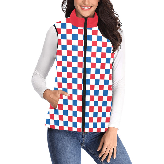 USA/American Flag Inspired Checkered Pattern Women's Padded Vest