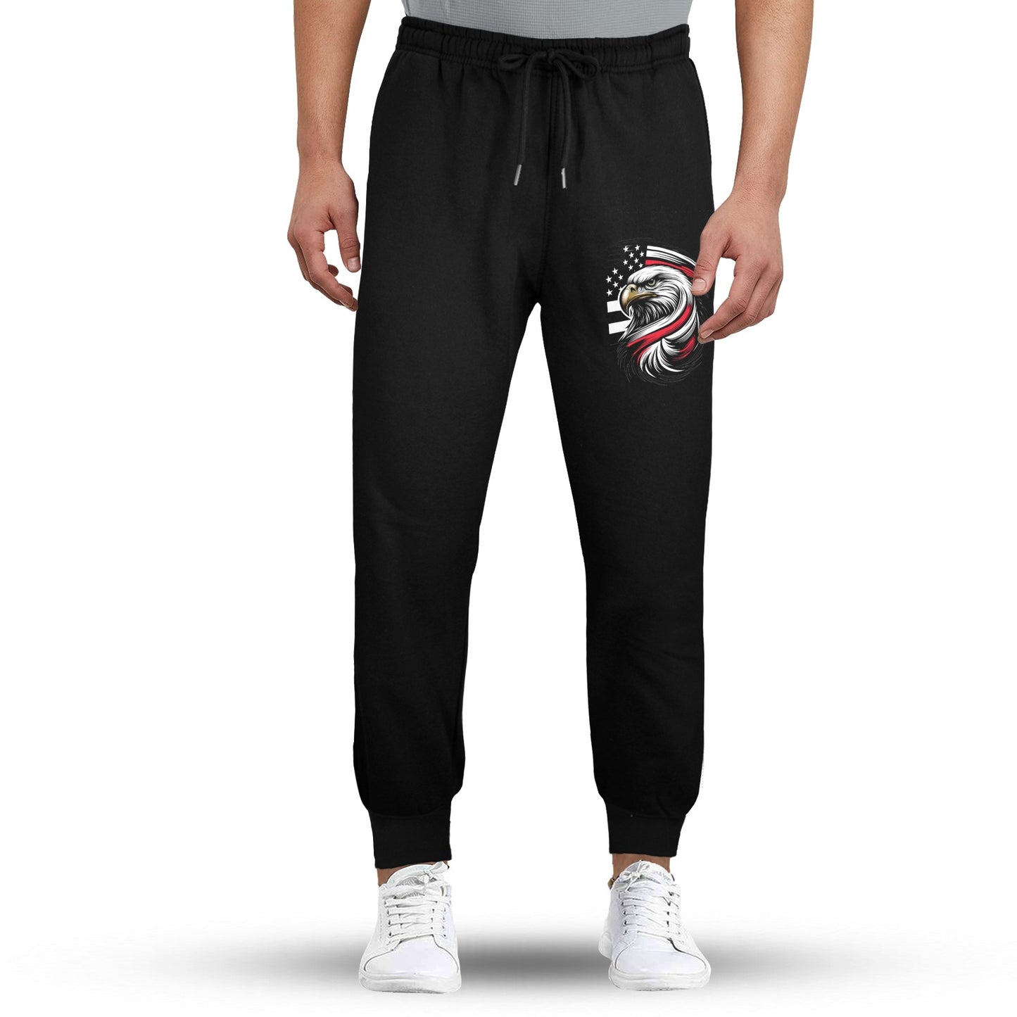 Thin Red Line Flag Inspired Eagle Unisex Fleece Sweatpants (Left Printing) | Ships from USA