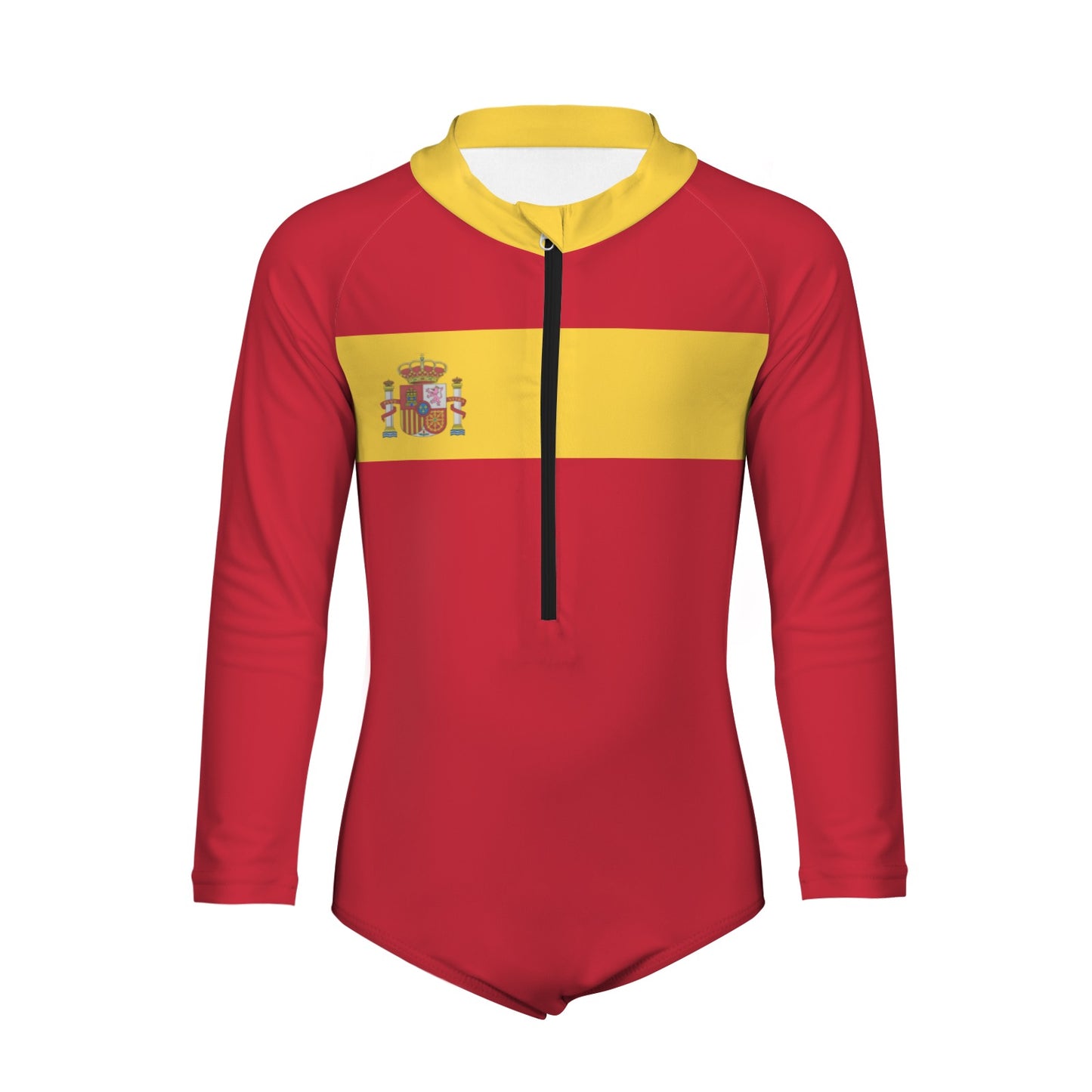 Spain Flag Inspired Big Girls' Long Sleeve One-Piece Swimsuit