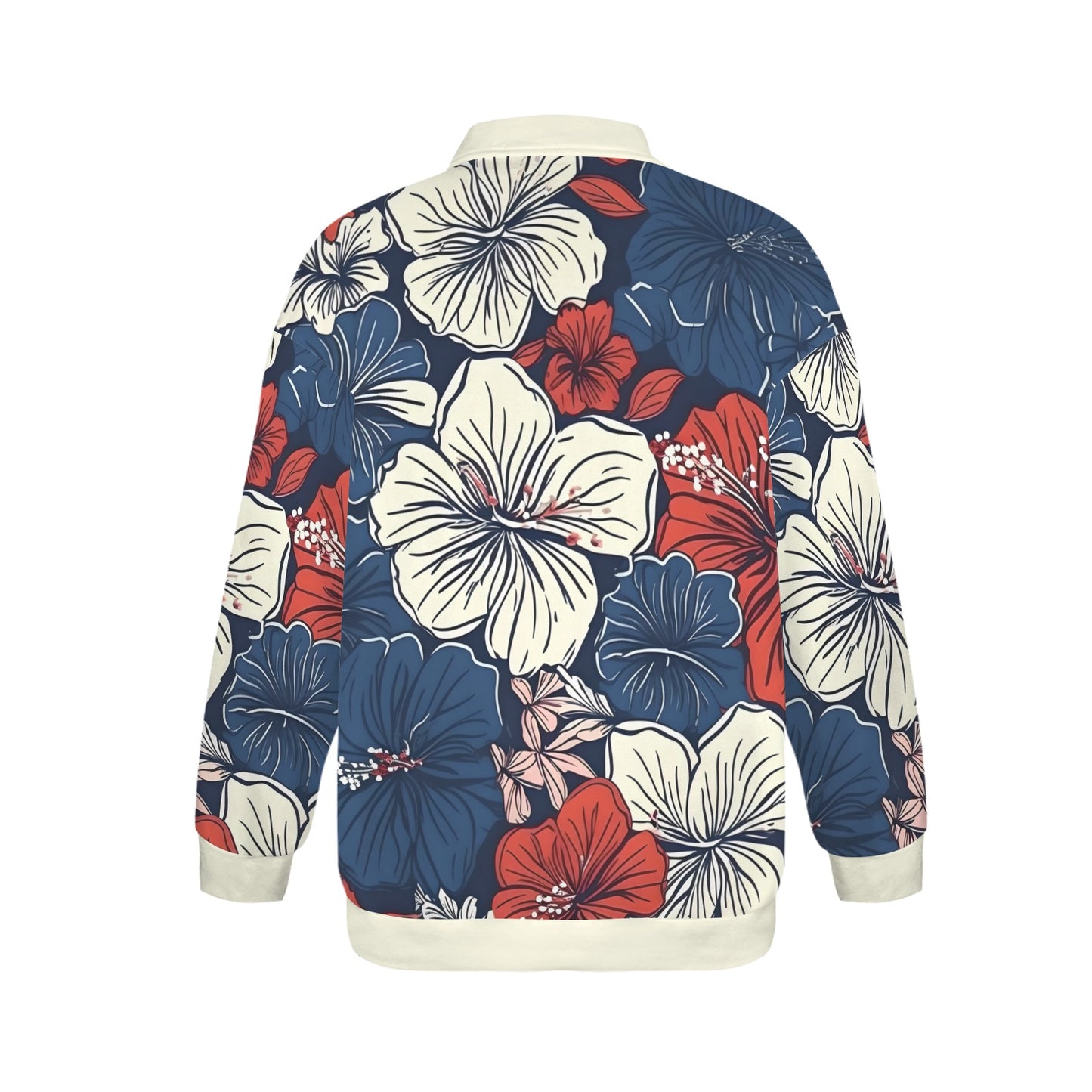 USA/American Flag Hawaiian Floral Pattern Women's Quarter Zip Pullover Sweatshirt