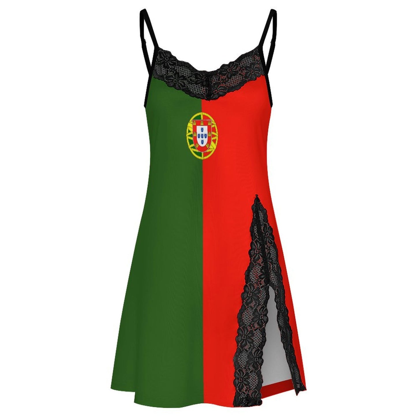 Portugal Flag Inspired Women's Lace Slit Cami Pajama Dress