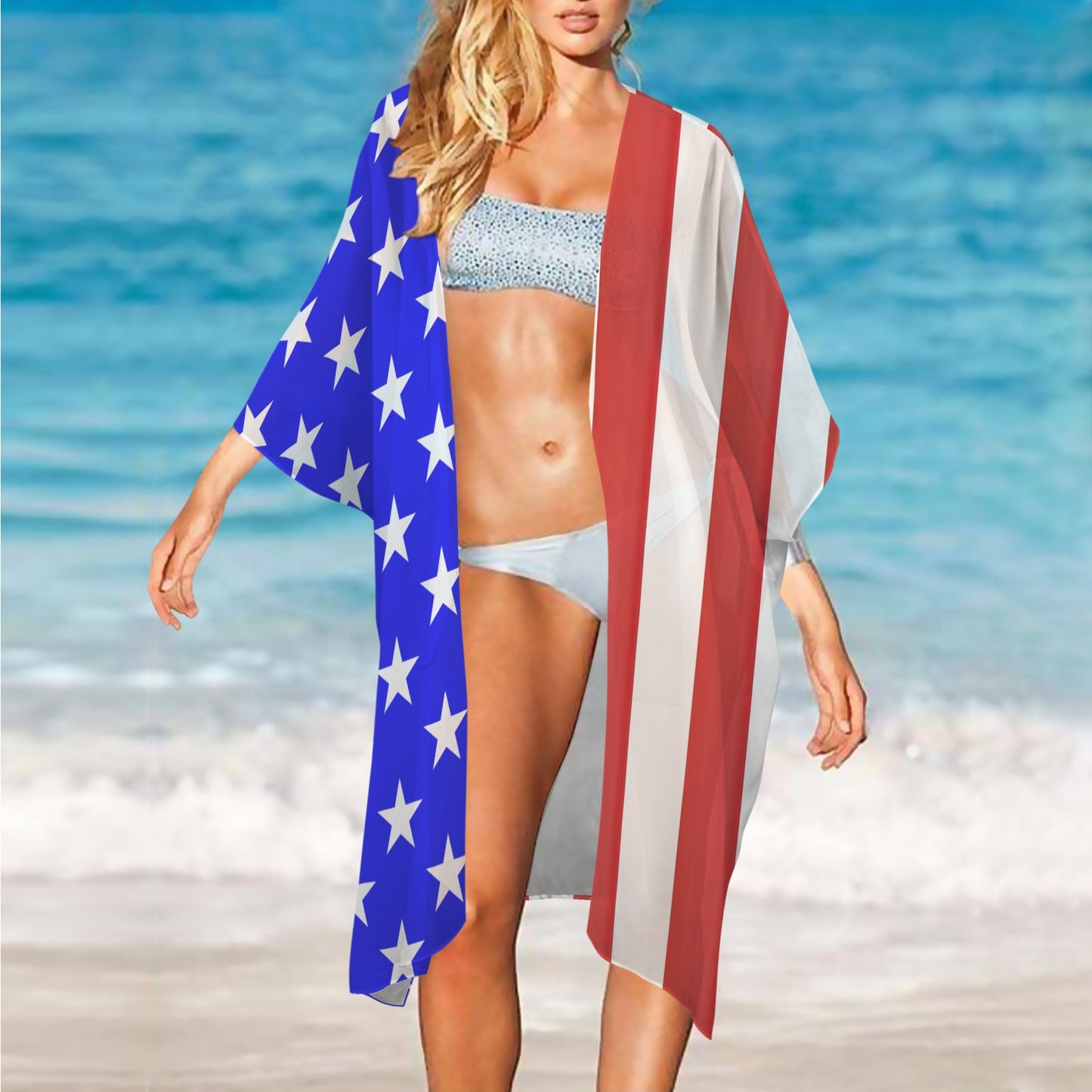 USA/American Flag Inspired Women's Long Cover Up