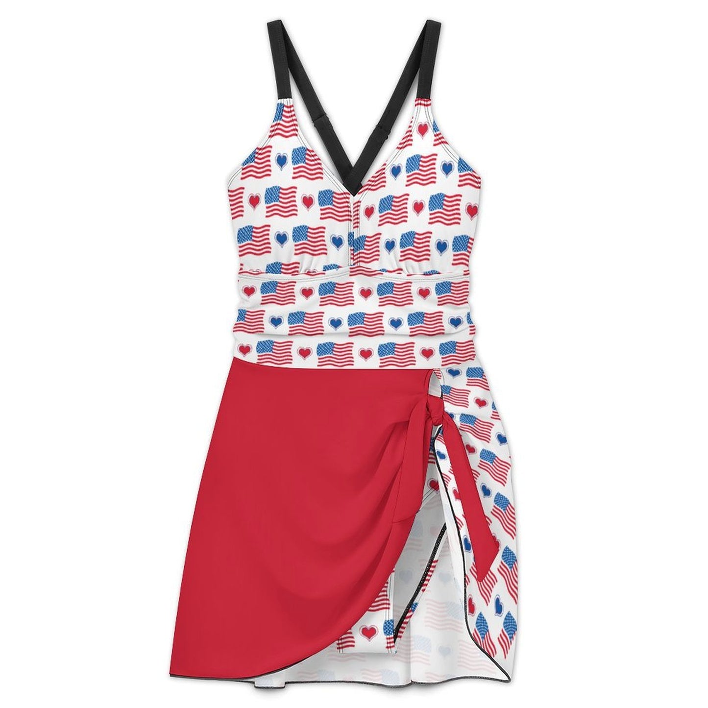 USA/American Flag Inspired Flag & Hearts Pattern Women's Hem Tie One-piece Swimsuit