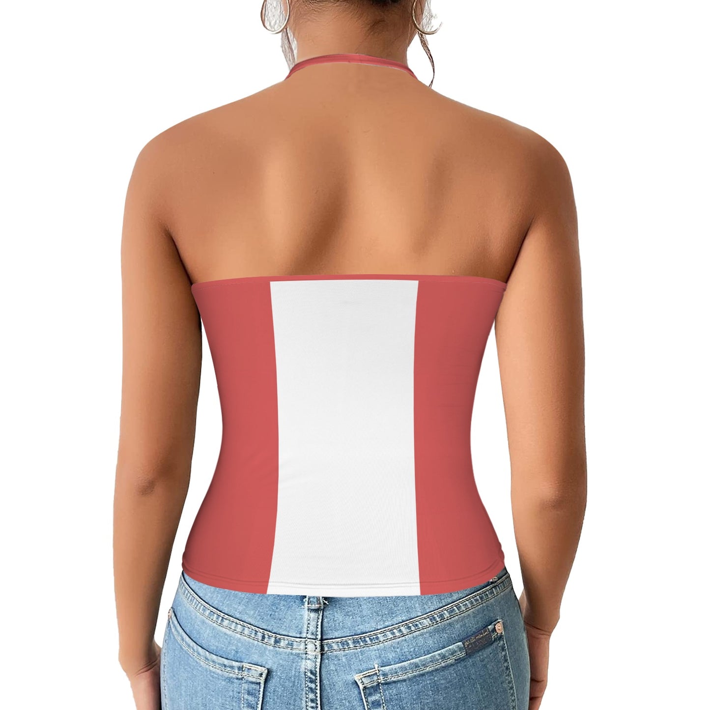 Canada Flag Inspired V-neck Halter Open Back Tank Top