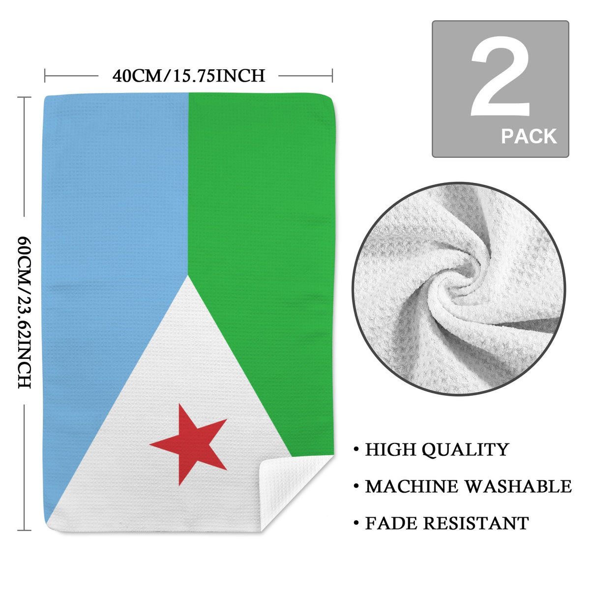 Djibouti Flag Inspired Kitchen Towel 40X60cm (Pack of 2) | Printed In the USA