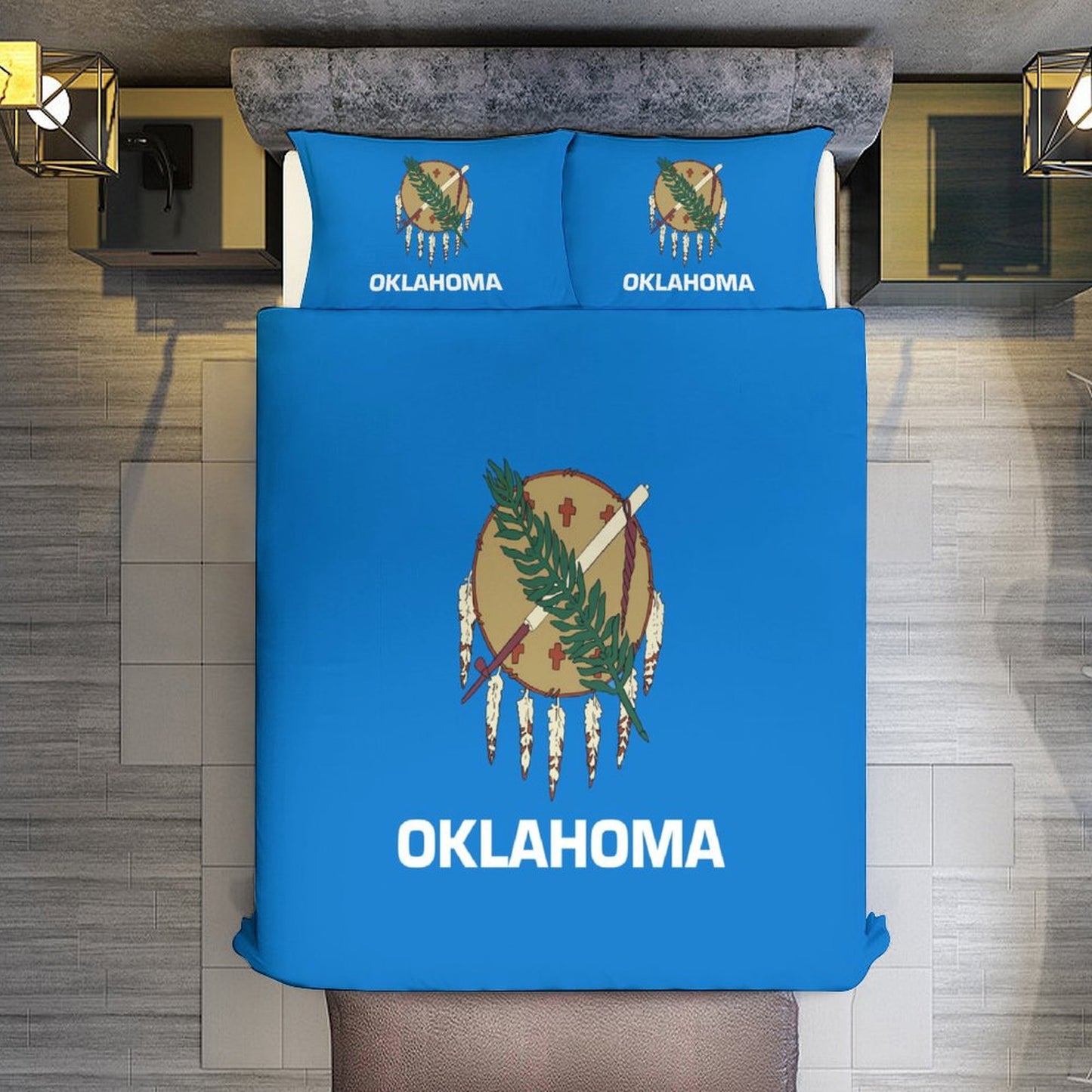 Oklahoma Flag Inspired 3-Piece Bedding Set (1 Duvet Cover + 2 Pillow Shams) – 102"×90"