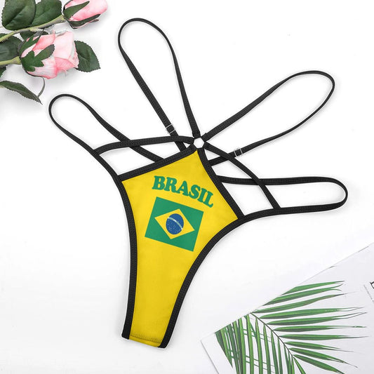 [Brand] Brazil flag bikini top with black straps, flowers.