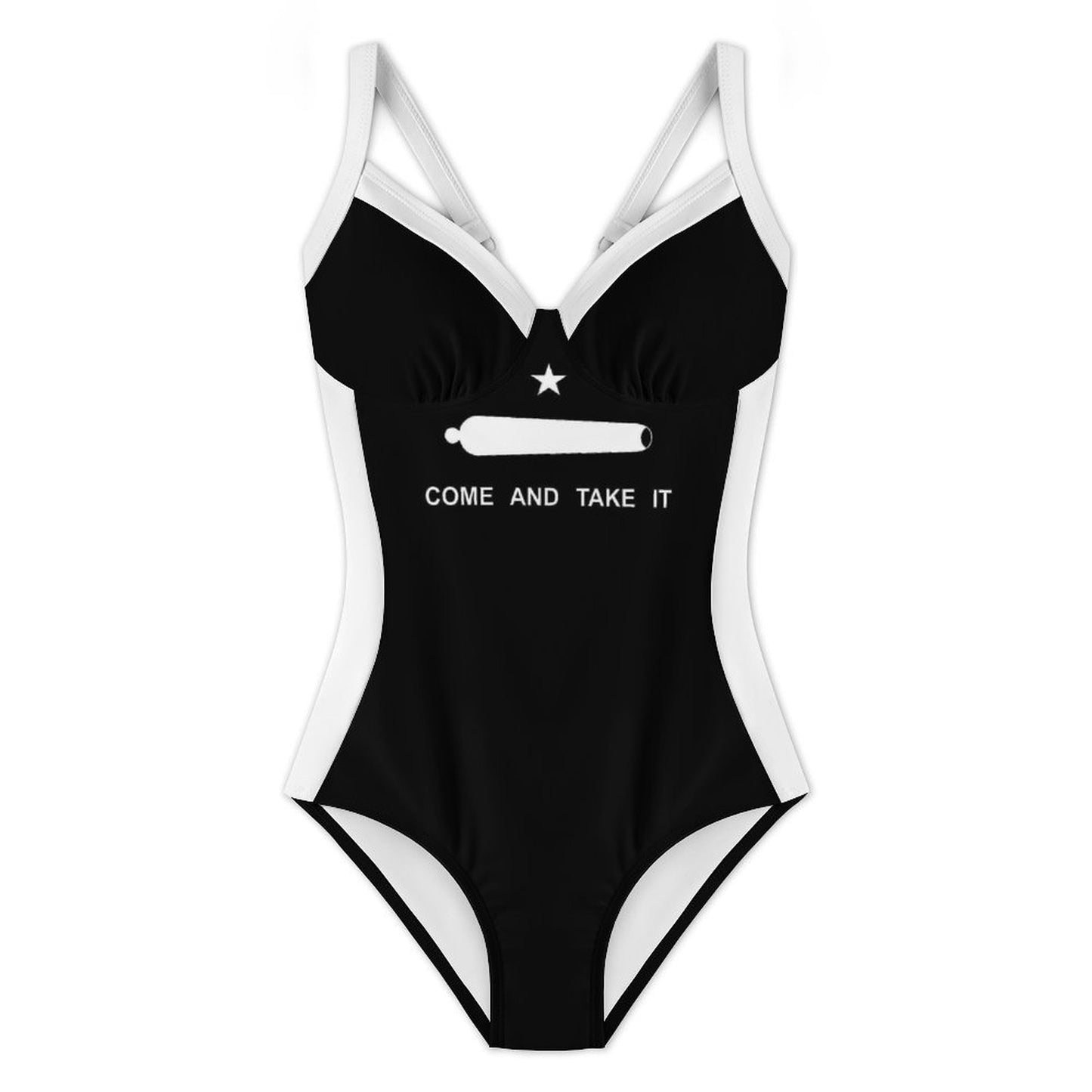 Come and Take It Flag Inspired Criss Cross Back One Piece Swimsuit