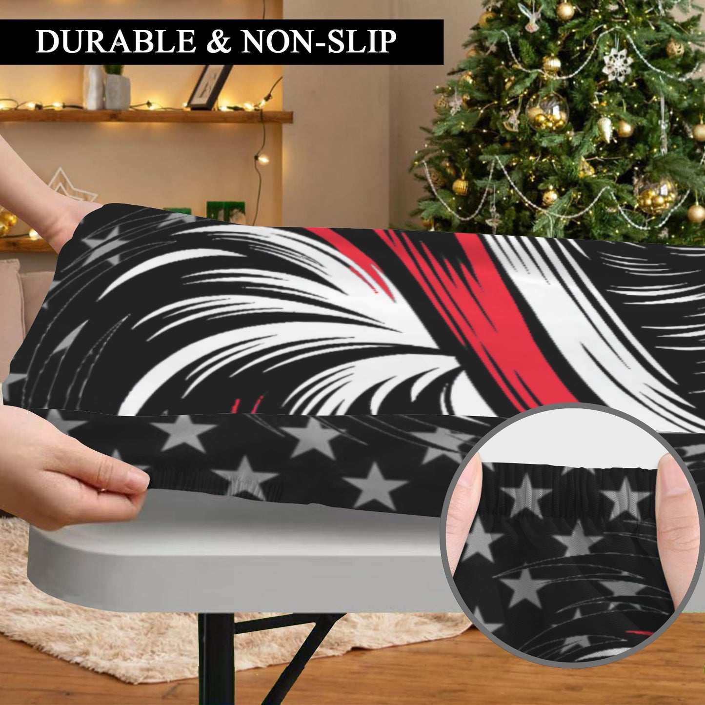 Thin Red Line Flag Inspired Eagle Custom Elastic Fitted Tablecloth 72x30 inch (Made in the USA)