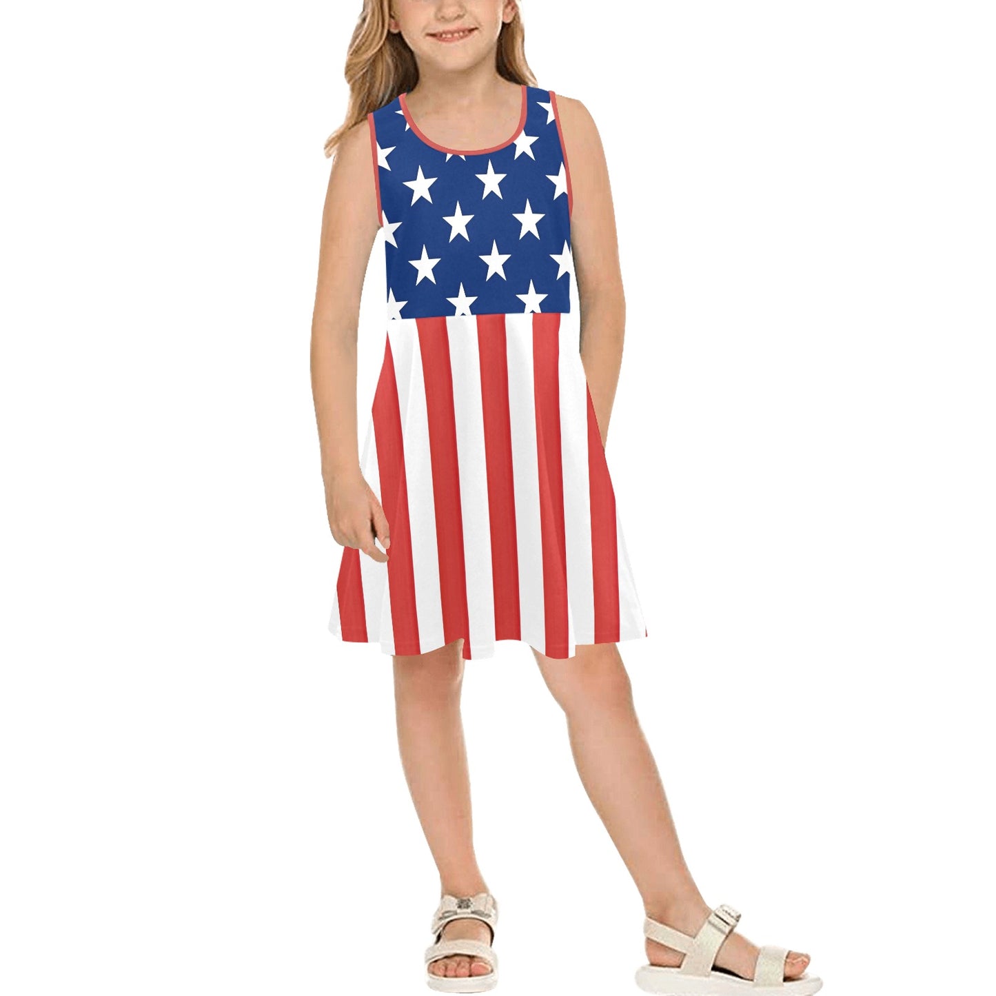 USA/American Flag Inspired Girls' Sleeveless Sundress | Ships from USA