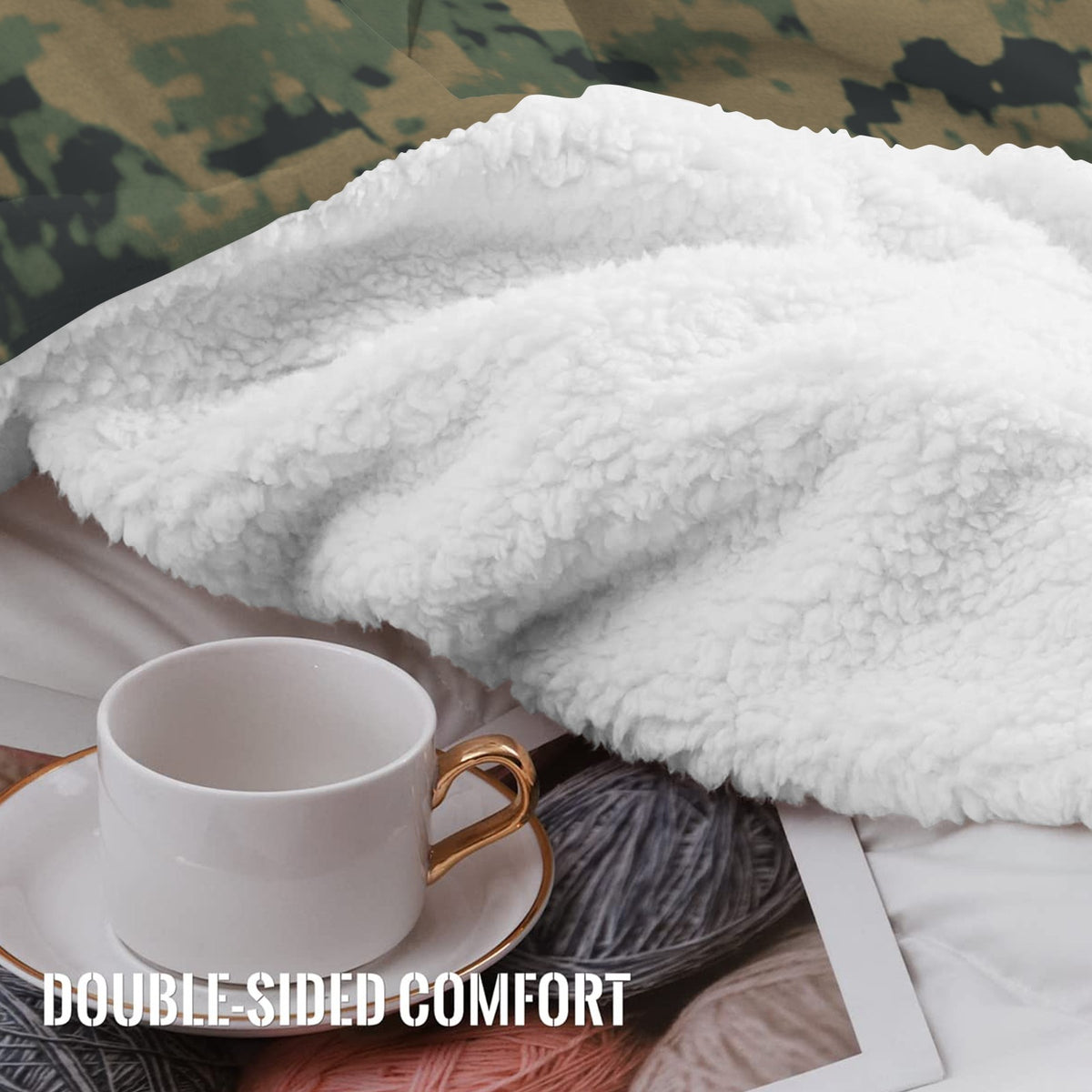 Thin Green Line Flag Inspired Eagle on Digital Camo Sherpa Fleece Blanket 90" x 108" | Prtinted in the USA