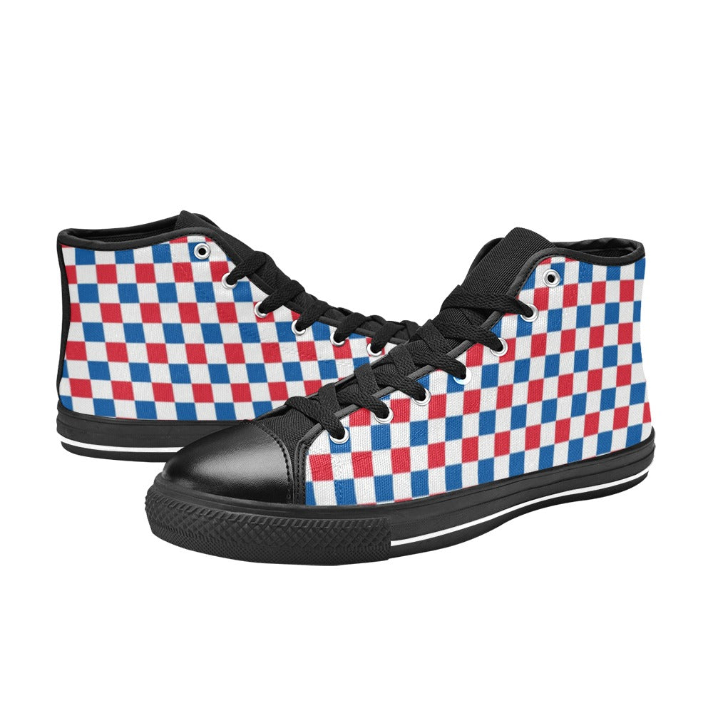 USA/American Flag Inspired Checkered Pattern Kid's High Top Canvas Shoes