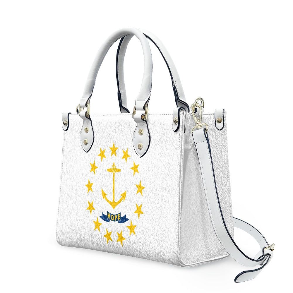 White handbag with anchor design, detachable strap, [Brand].