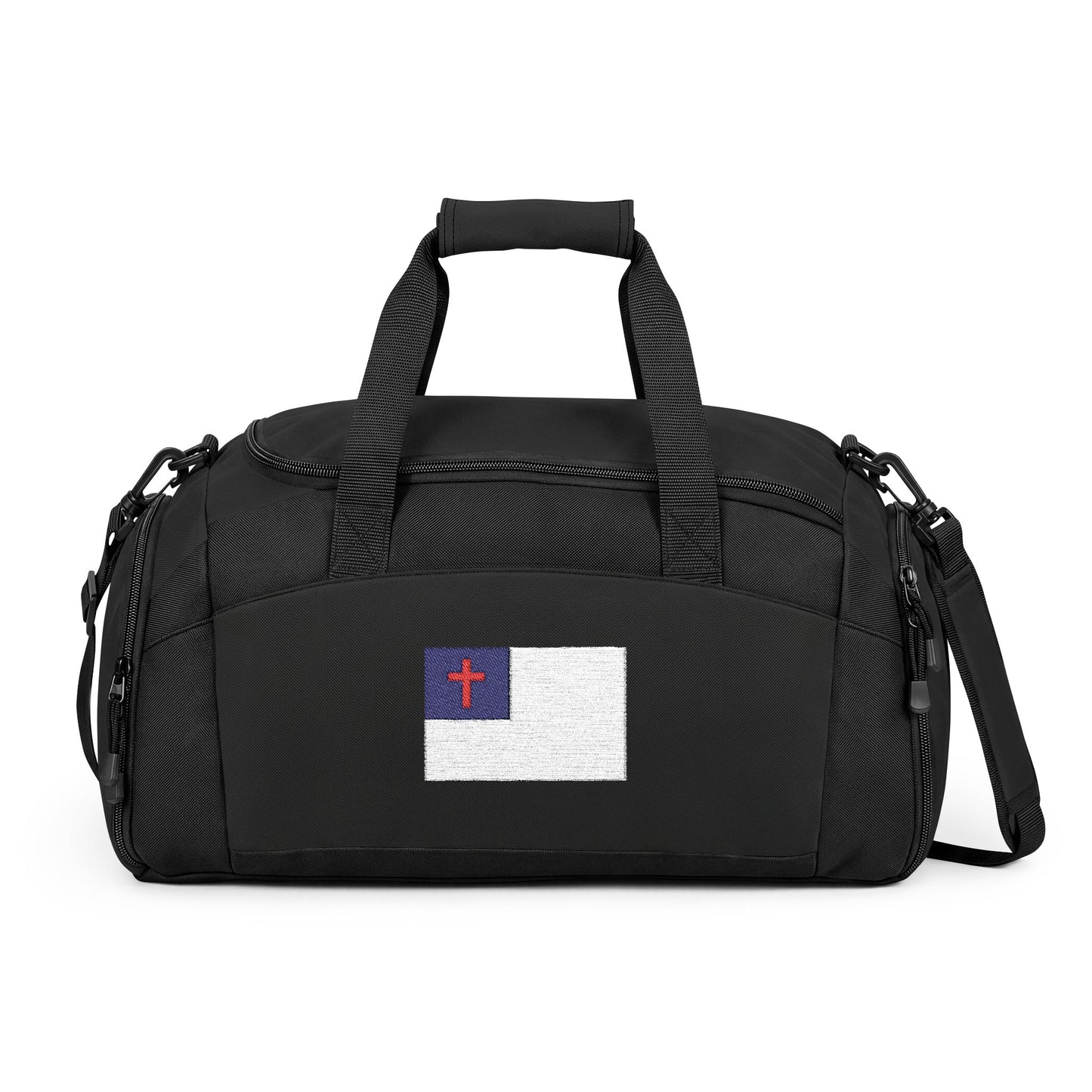Christianl Flag Gym Bag — Black Duffle with Embroidered Christian Flag