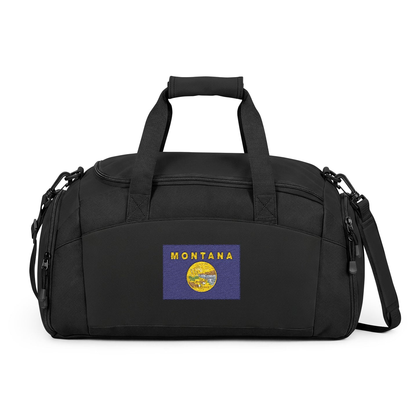 Montana Flag Gym Bag — Black Duffle with Embroidered Missouri Flag