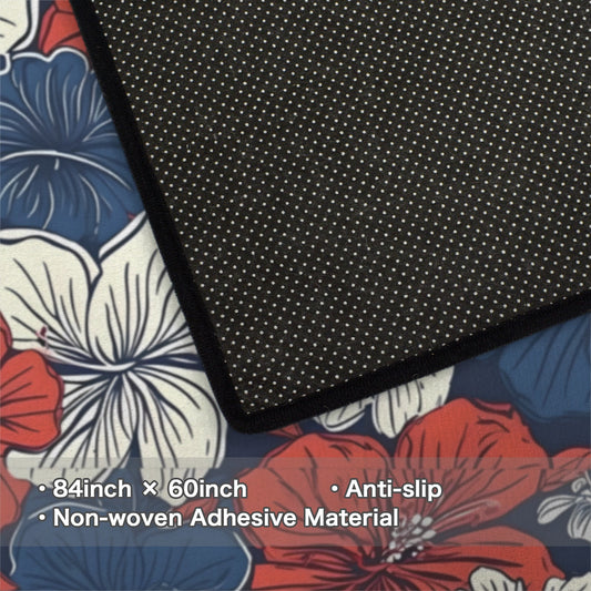 USA/American Flag Inspired Hawaiian Floral Pattern 84x60 Inch Area Rug with Black Binding (Made in the USA)