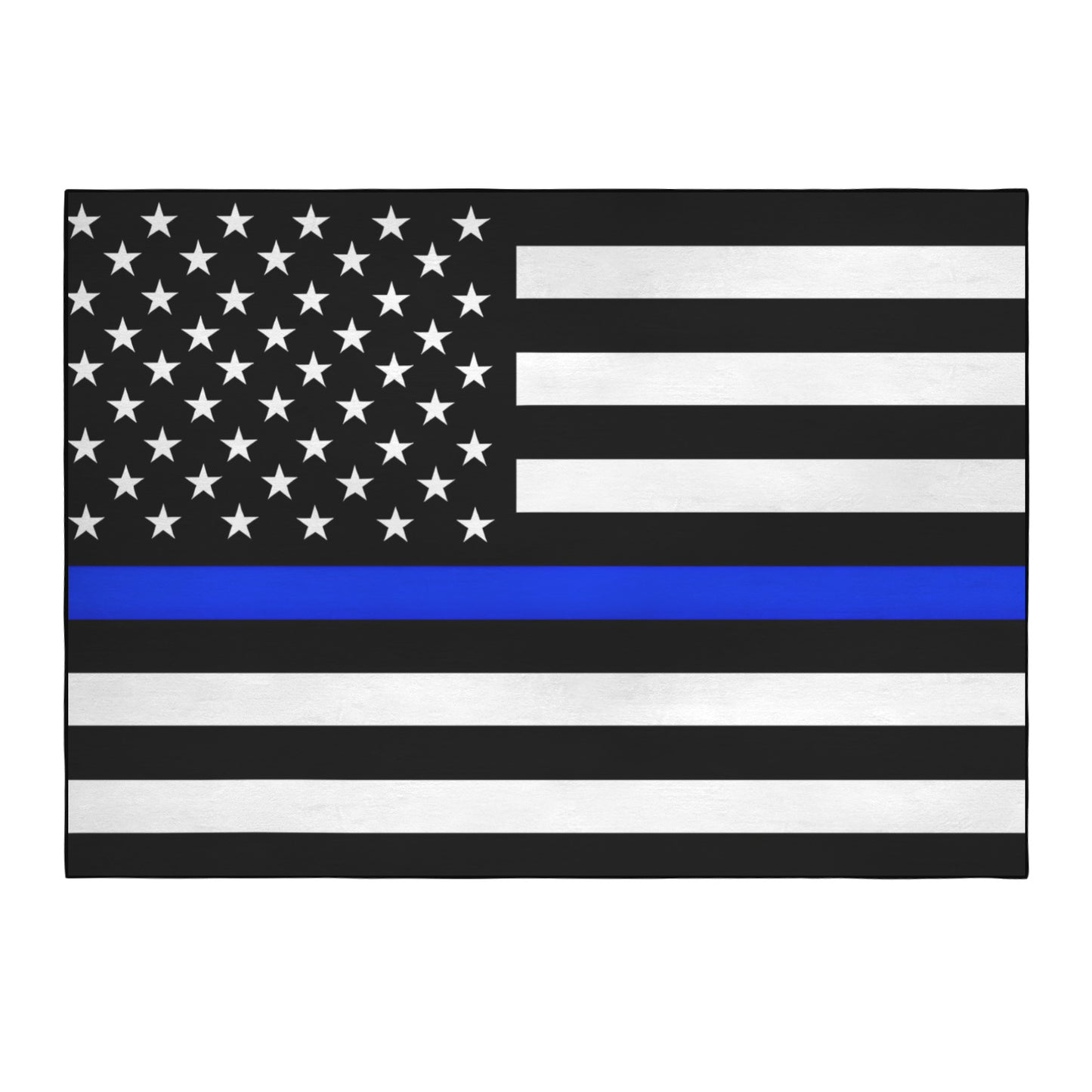 Thin Blue Line Flag Inspired 84x60 Inch Area Rug with Black Binding (Made in the USA)
