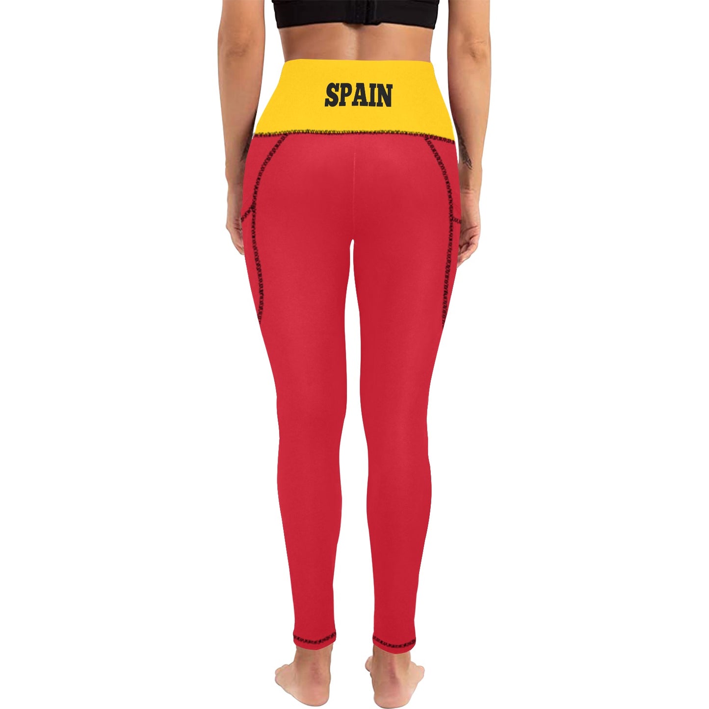 Spain Flag Inspired Women's High Waist Leggings with Pockets