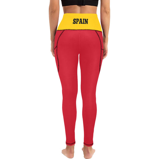 Spain Flag Inspired Women's High Waist Leggings with Pockets