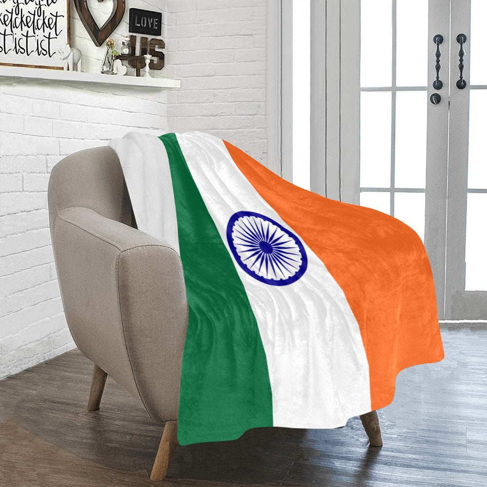 Cozy chair with Luv My Flag Indian-themed throw blanket.