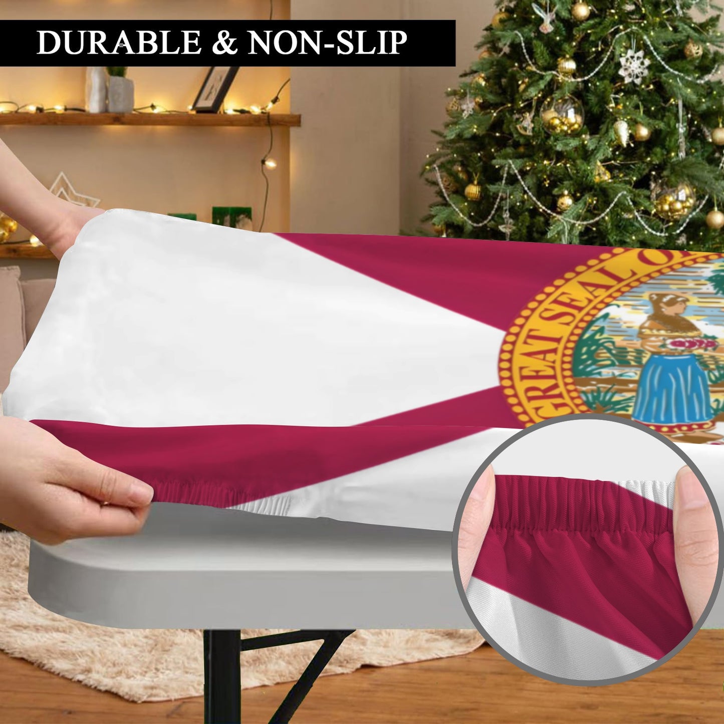 Florida Flag Inspired Custom Elastic Fitted Tablecloth 72x30 inch (Made in the USA)