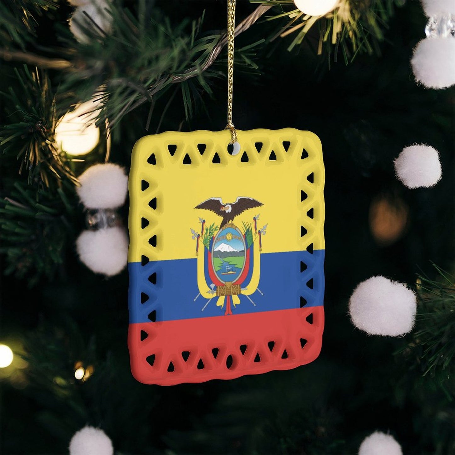 Ecuador Flag Inspired Square Ceramic Ornament Made in the USA
