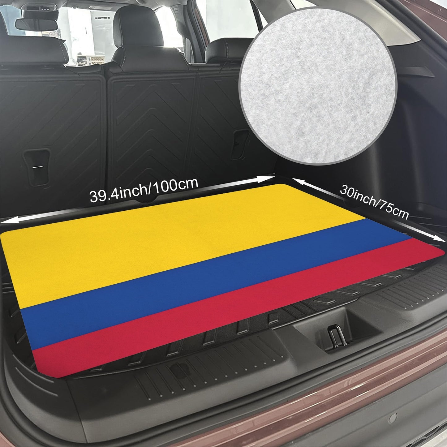 Colombia Flag Inspired Car Trunk Mat 100 × 75 cm / 39.4 × 30 in Printed in the USA