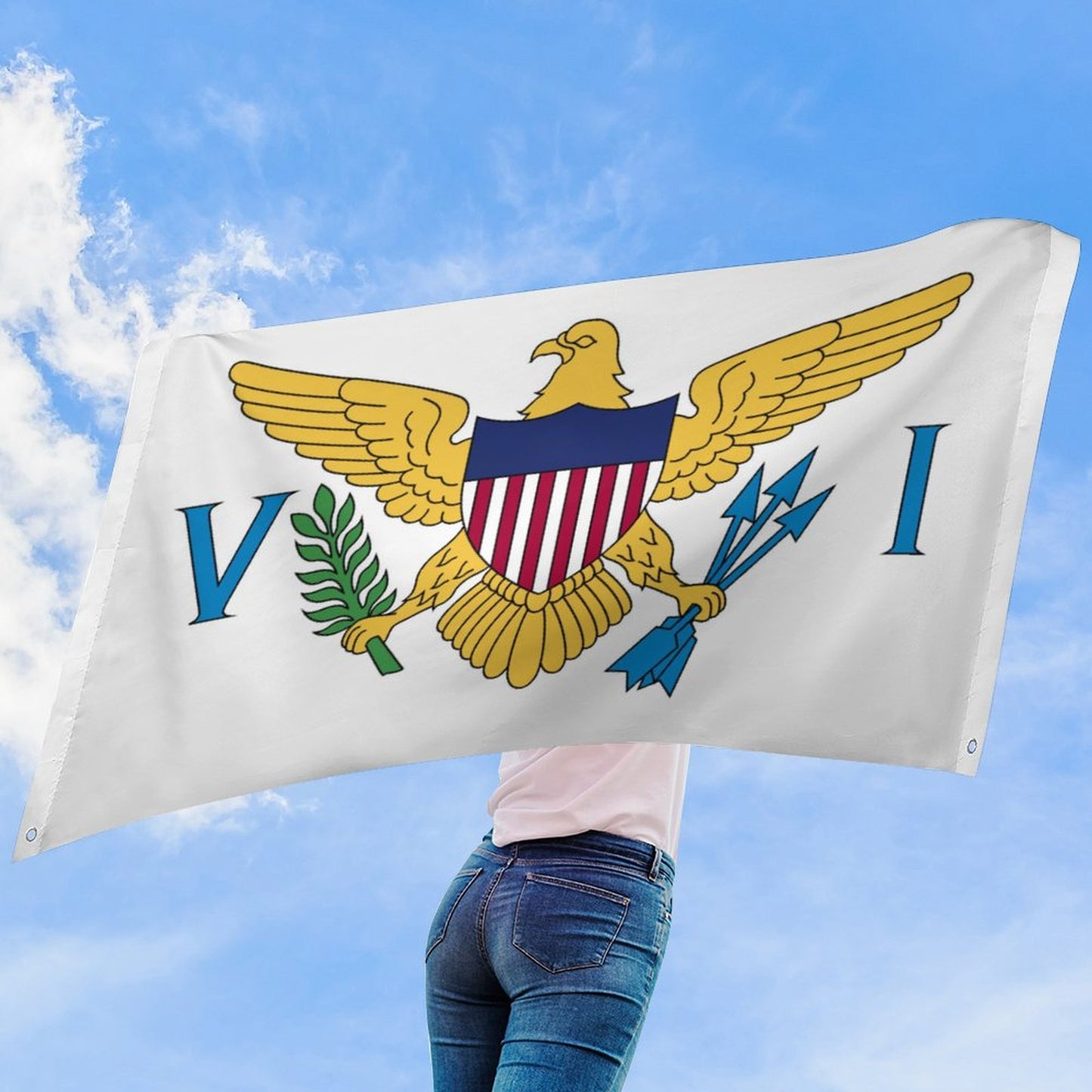 US Virgin Islands Flag Inspired Wall Mount Flag with Four Grommets (35x59 in)