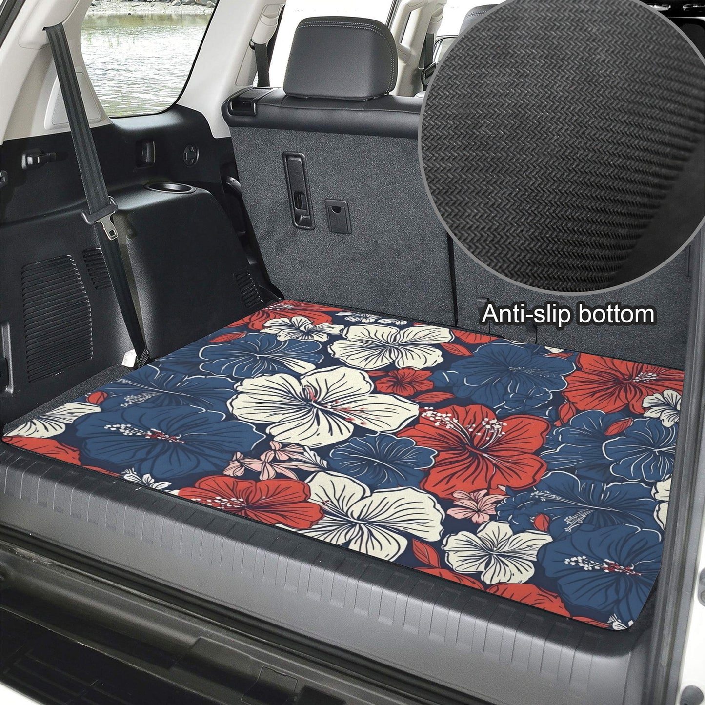 USA/American Flag Inspired Hawaiian Floral  Pattern Car Trunk Mat 100 × 75 cm / 39.4 × 30 in Printed in the USA