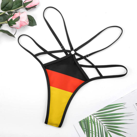 [Brand] strappy bikini bottom with German flag colors design.