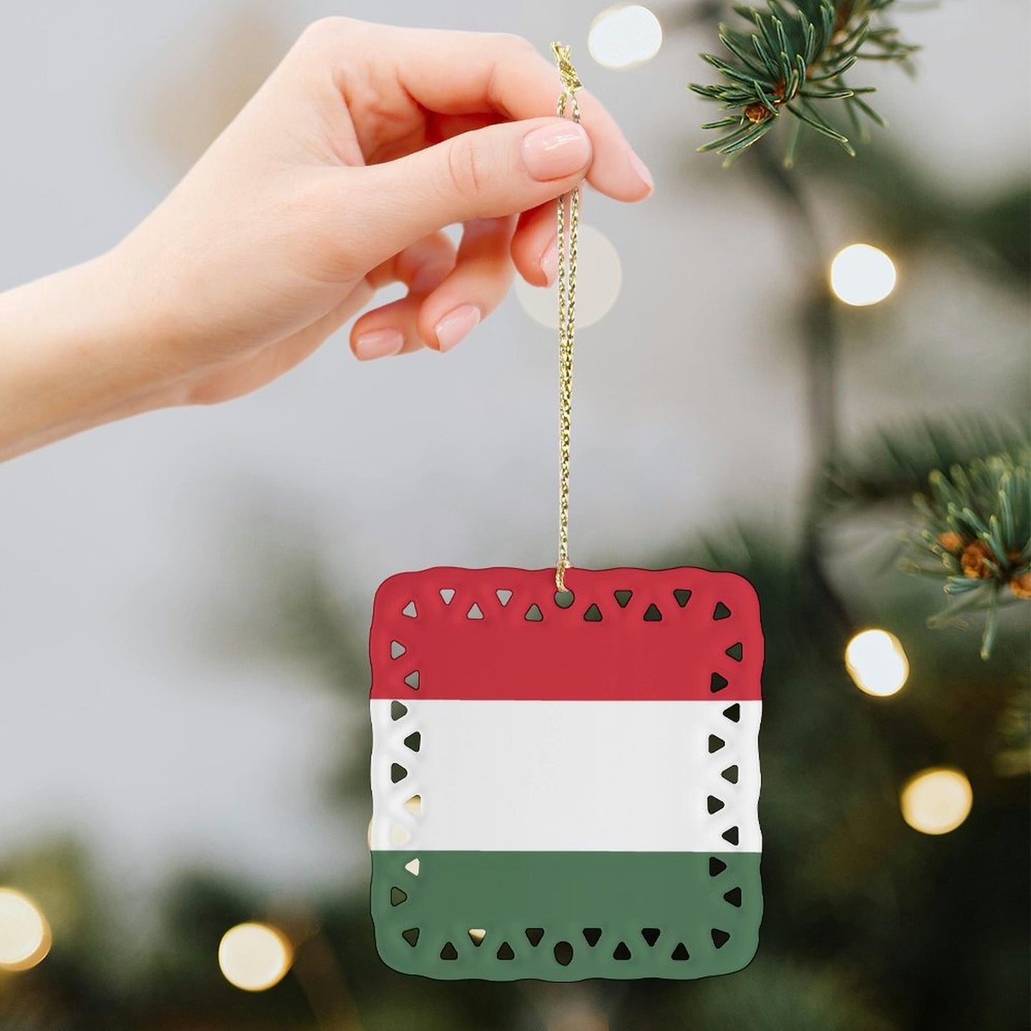 Hungary Flag Inspired Square Ceramic Ornament Made in the USA