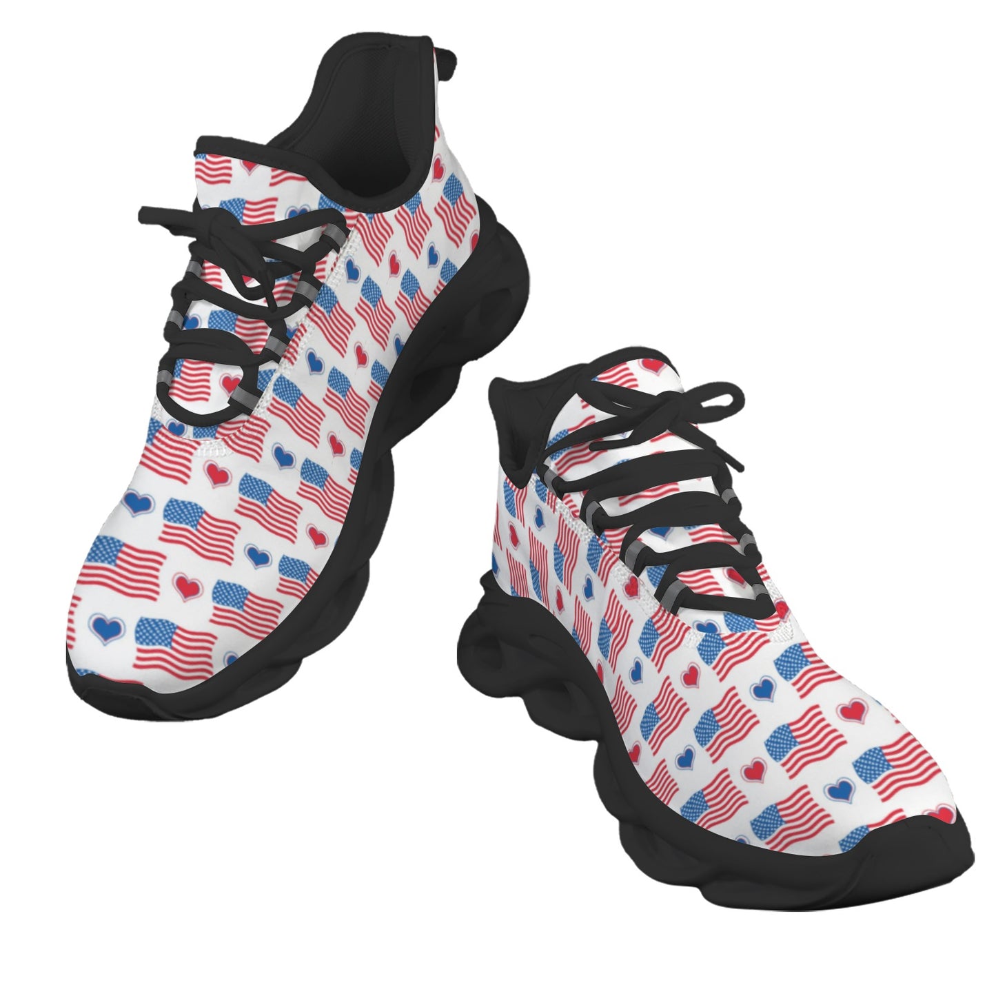 USA/American Flag Inspired Flag and Hearts Pattern Men's Twisted Sole Sneakers
